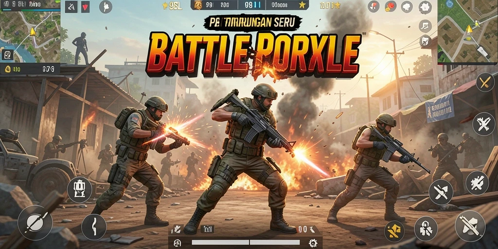 Screenshot utama 9SL menampilkan pertarungan intens dalam pertempuran Battle Royale.