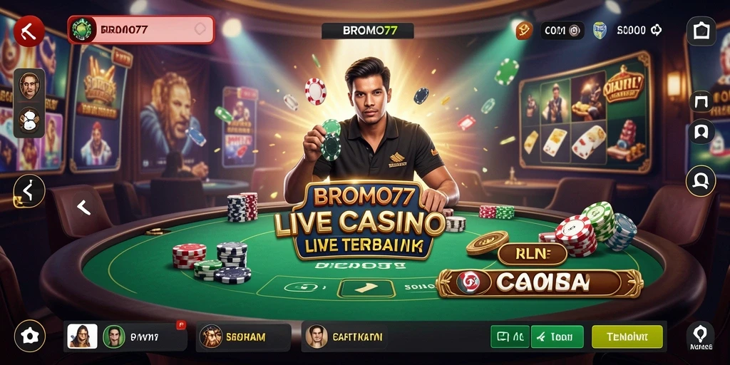 Screenshot BROMO77 menunjukkan dealer cakap dalam permainan Live Casino.