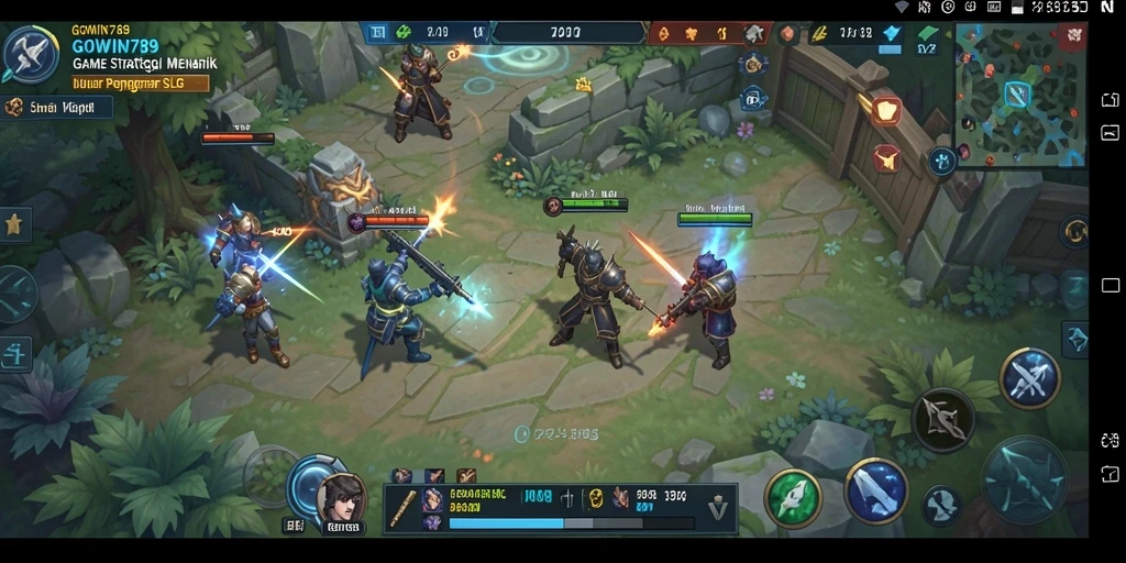 Screenshot GOWIN789 menampilkan gameplay SLG yang intens dan meriah.