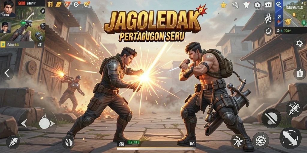 Tangkapan layar seru dari gameplay JAGOLEDAK dalam pertempuran Battle Royale.