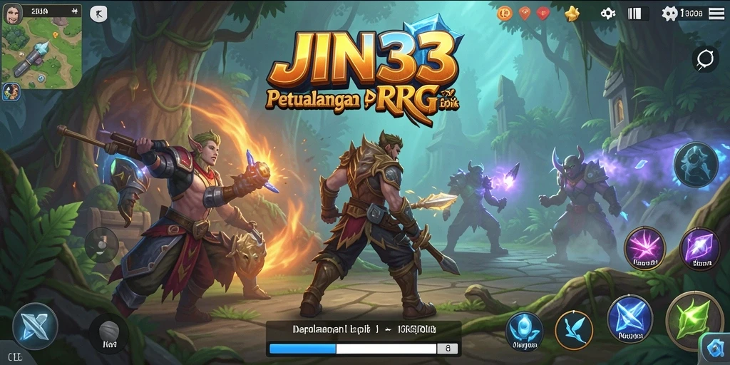 Screenshot utama JIN33 menampilkan aksi seru dalam pertempuran RPG.