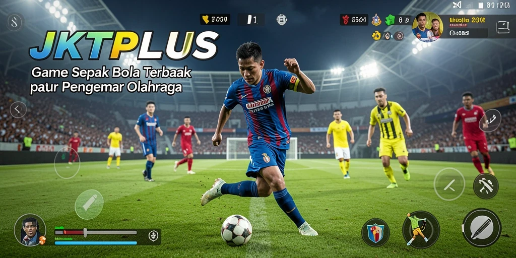 Gameplay JKTPLUS yang mendebarkan dan penuh aksi sepak bola.