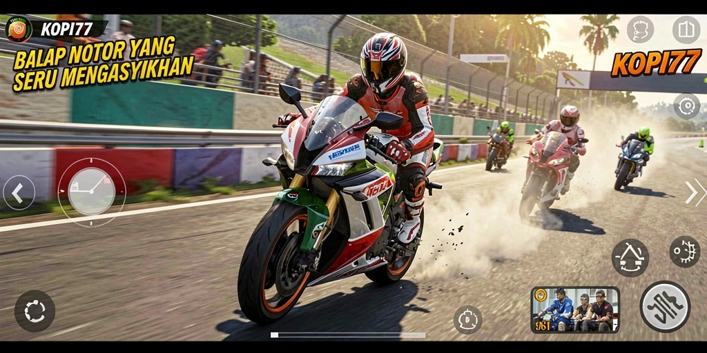 Tampilan gameplay KOPI77 dengan balapan motor yang seru.