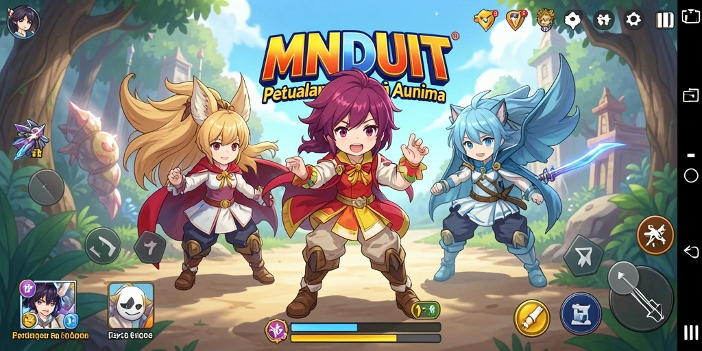 Tampilan gameplay seru dari MNDUIT dengan karakter anime yang memikat.