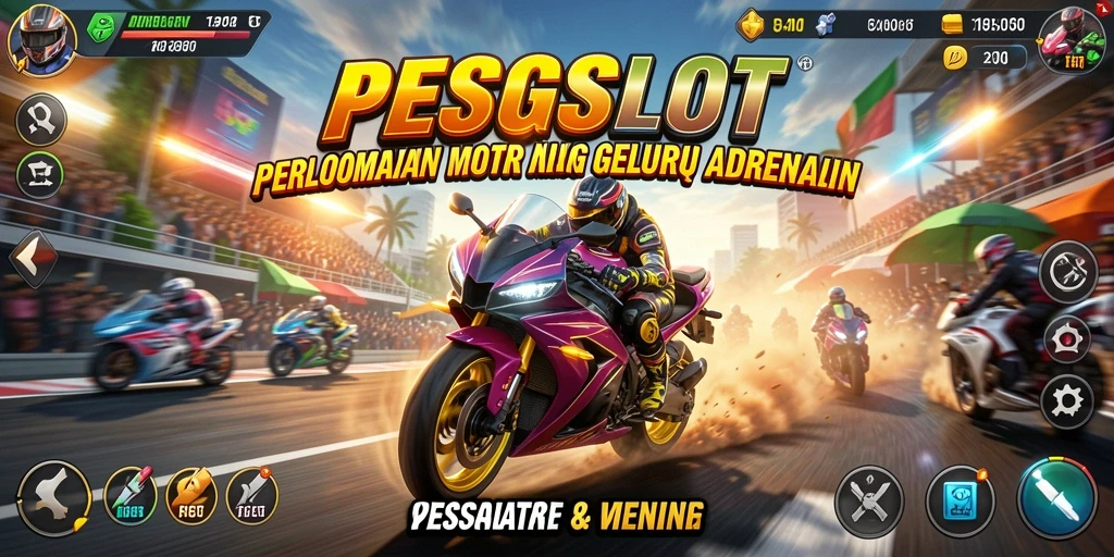 Screenshot PESGSLOT menampilkan aksi balap motor yang intens dan grafis yang memukau.