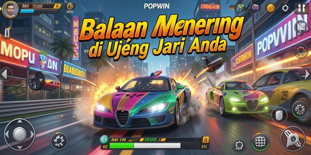 Screenshot gameplay <strong>POPWIN</strong> yang menunjukkan balapan seru dan grafis menawan.