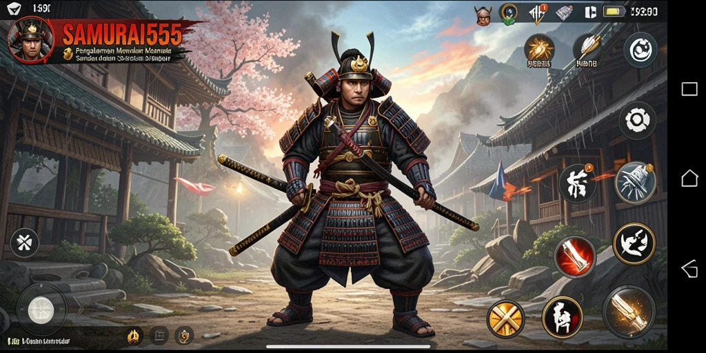 Screenshot dari gameplay SAMURAI555 yang menampilkan aksi samurai.