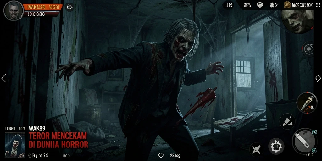 Screenshot gameplay WAK89 yang menampilkan suasana horor yang mencekam.